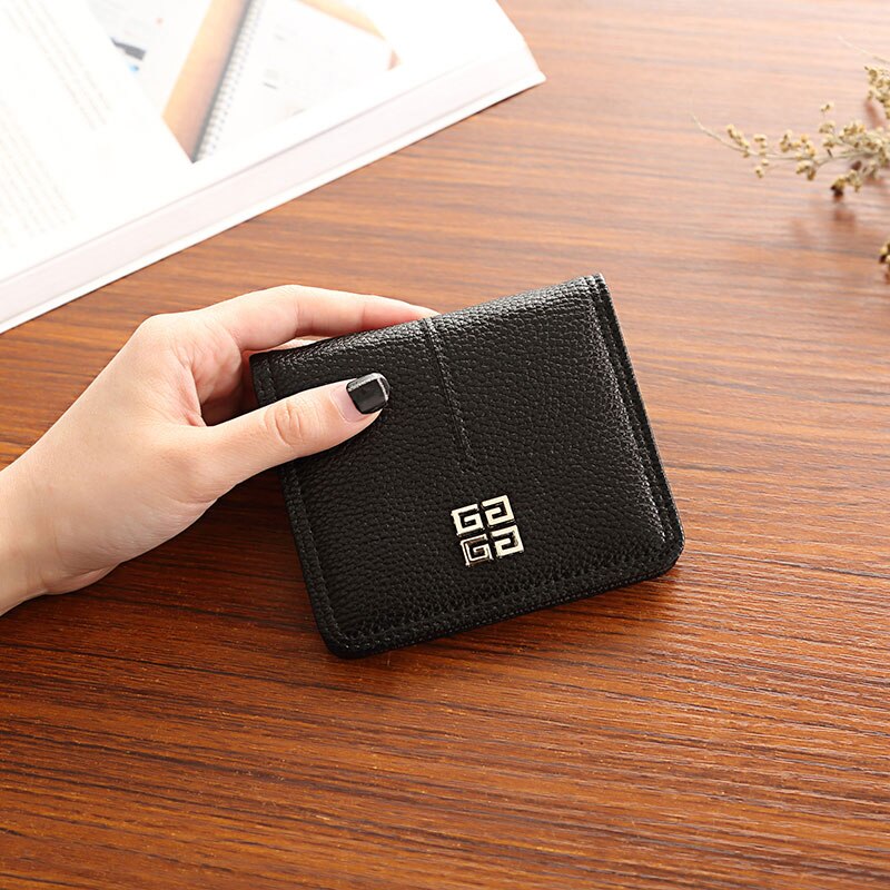 Neue Leder Frauen Brieftasche Haspe Kleine und Dünne Münze Tasche Geldbörse Frauen Brieftaschen Karten Halfter Luxus Brieftaschen Geldbörse: Schwarz kurz