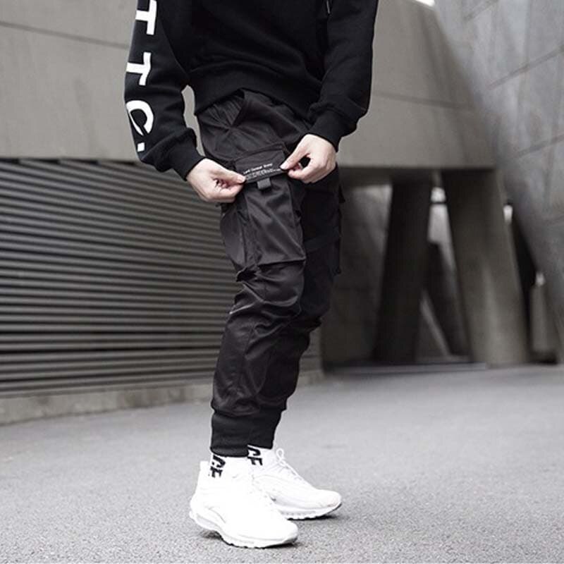Hip pop cargo bukser mænd sort lomme streetwear harajuku techwear bukser bukser harem joggers joggingbukser der danser chic