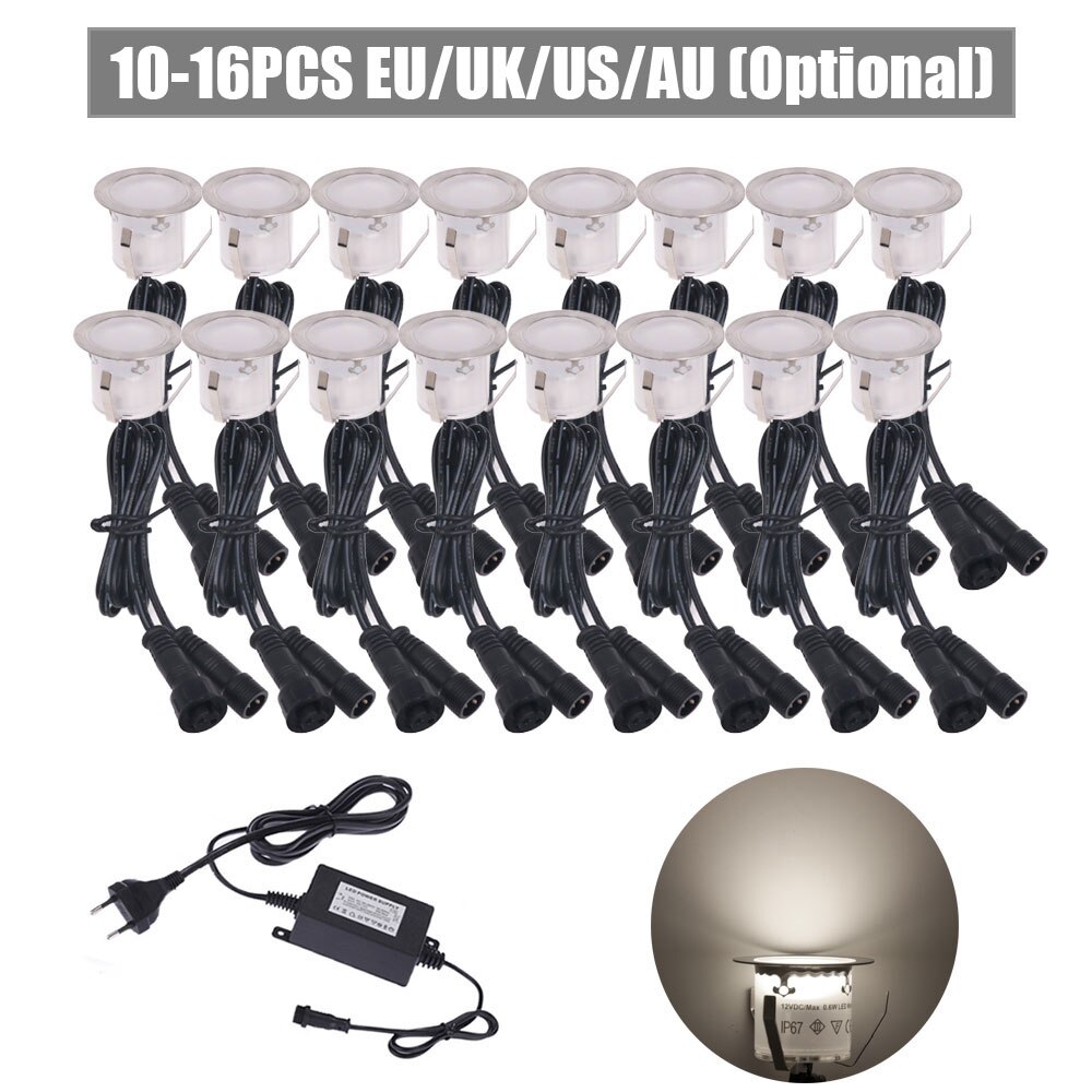 LED Deck Licht Bausatz DC 12V Wasserdicht Unterirdischen licht 2835 Edelstahl Einbau Garten Lampen Treppen draussen LED-strahler: natürlich Weiß A / 16Stck uns Stecker einstellen