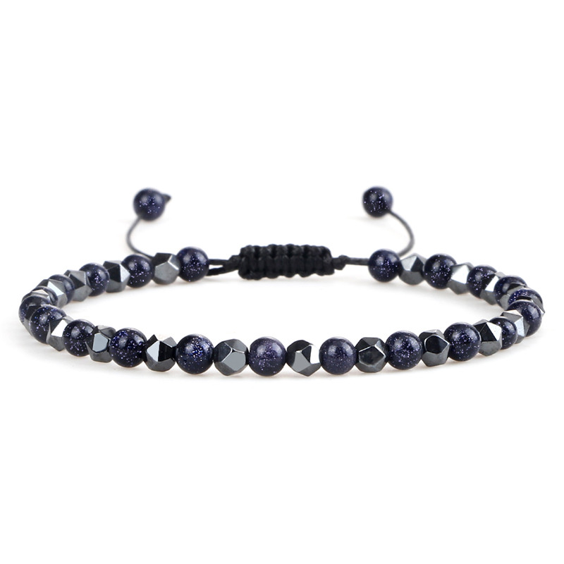 4mm mini perler flettede armbånd til mænd uregelmæssig hæmatit natursten justerbar armbånd kvinder smykker ven: Blå sandsten