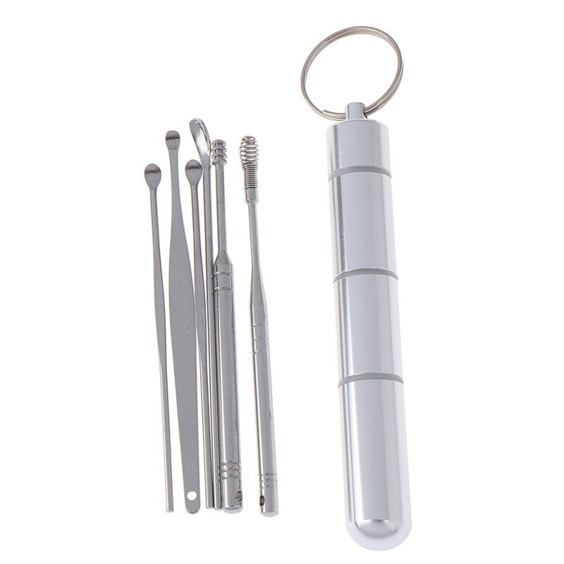 6 Stks/set Rvs Spiraal Oor Pick Lepel Oor Wax Verwijderen Cleaner Multifunctionele Draagbare Oor Pick Oor Care Beauty Tools