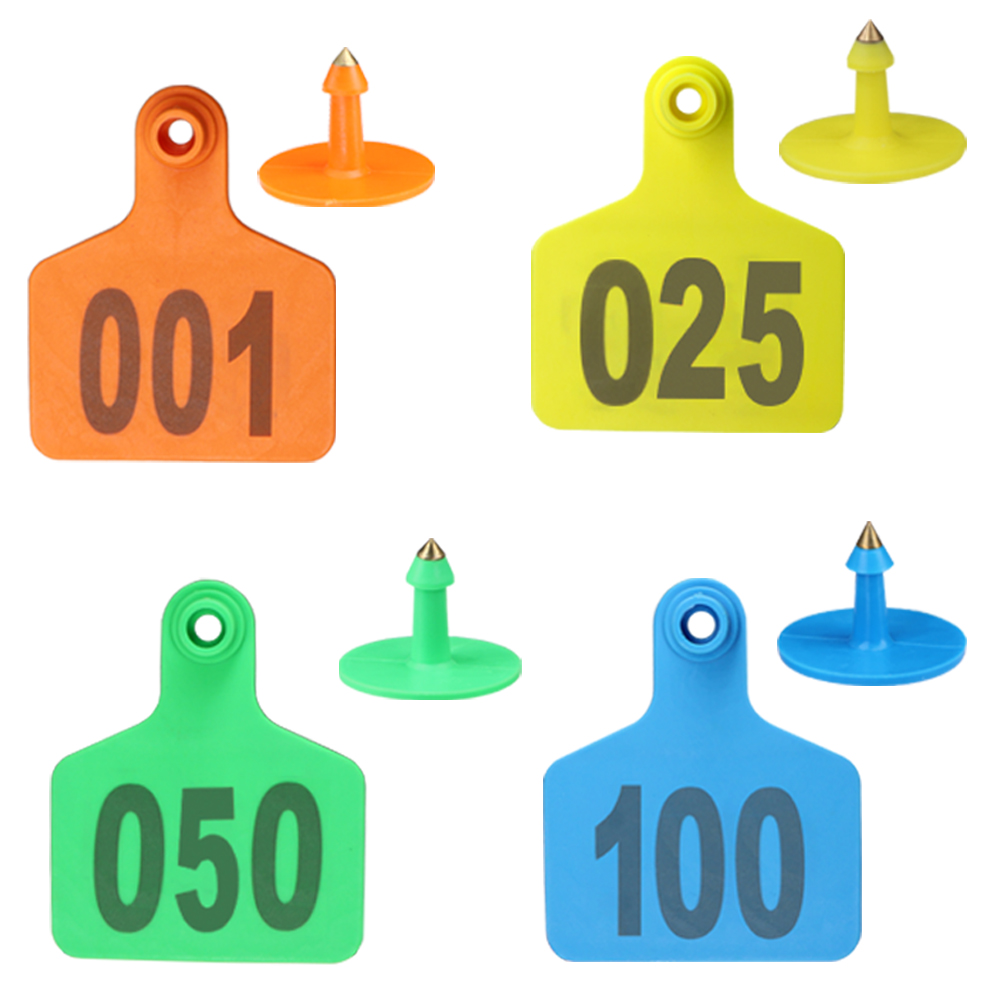 Genummerd 1-100 Koe Oor Identificatie Plaat Met Digitale Label Groen Oranje Blauw Geel Plastic Oorbellen Farm Animal Id kaart