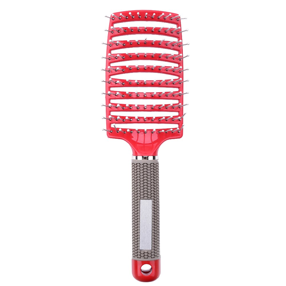 Pelo cepillo de pelo peine para masaje del cuero cabelludo de cerdas de Nylon mojado rizado desenredar el cabello de las mujeres cepillo para el pelo para cabello salón de peluquería herramienta de peluquería: D
