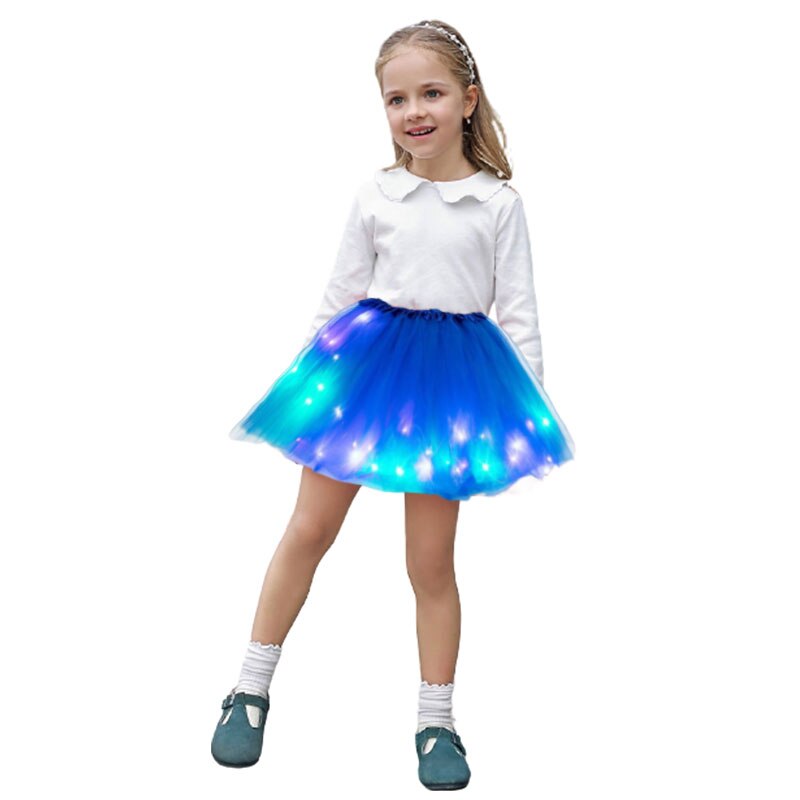 Children's Luminous Half Length Mesh Skirt With LED Lights Flower Sequined Led With Lights Luminous Tutudisheveled Skirt