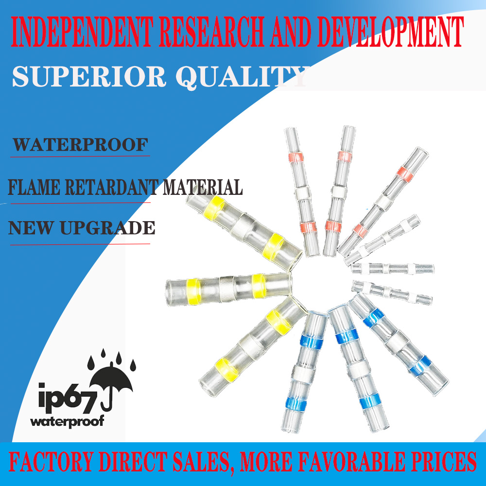 Heat Shrink Butt Crimp Terminals Waterproof Solder Seal Electrical Butt Connectors Wire Cable Splice Terminal Kit
