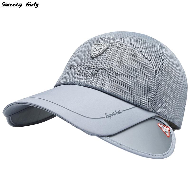 Retractable brim sports caps korean style cycling sun hat breathable baseball cap women's outdoor golf fishing hats new: Green