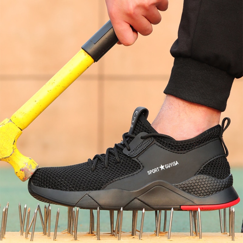 Herre ståltå arbejdssko afslappet åndbare udendørs sneakers punkteringssikre støvler behagelige industrielle sikkerhedssko herre