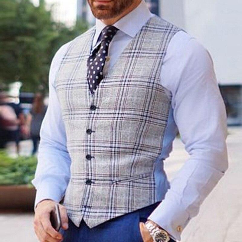 Men Vest Casual British Style Colete Homem Vintage lattice Waistcoat Men Wedding Suit Sleeveless Vest Fall Winter
