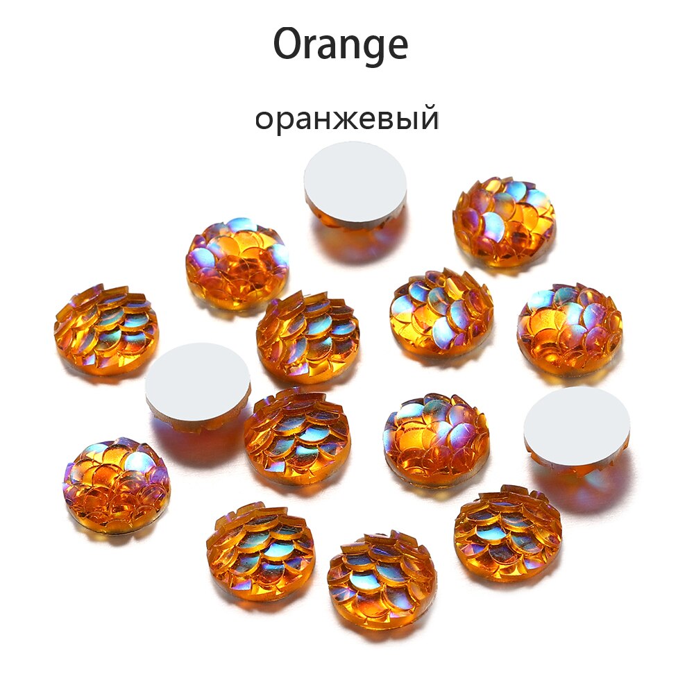 50Pcs 8mm Fish Scale Cabochons Flat Back Mermaid Resin Cabochon For Diy Jewelry Making Finding Supplies Accessories Bracelets: Orange