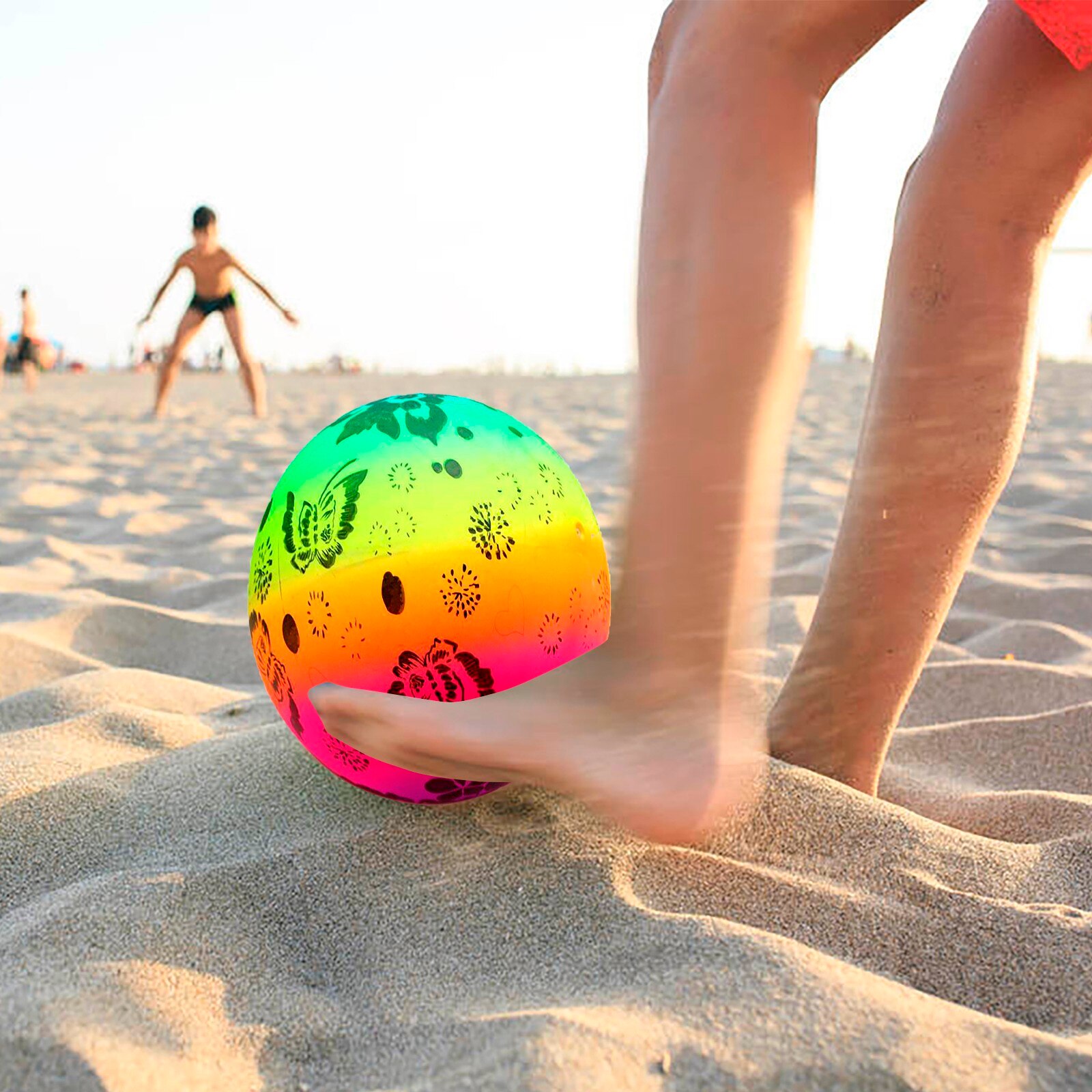 Summer Beach Rainbow Sports Ball Inflatable Handball For Outside Activities Football For Outdoor Indoor Beach Kids 22.9cm: D
