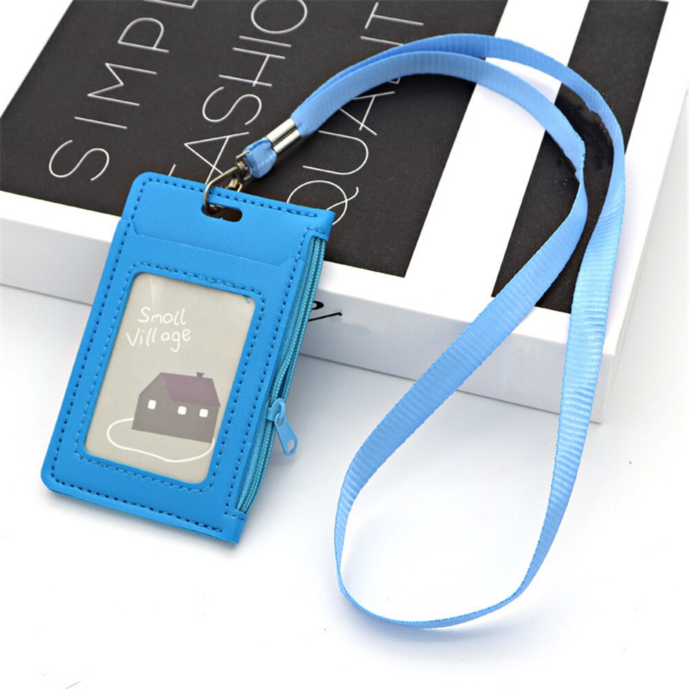 Porta carte di credito in pelle Pu Unisex porta carte di credito studenti per bambini Bus Card Case cordino maschio visita porta identità Badge Card Cover nuovo: sky blue