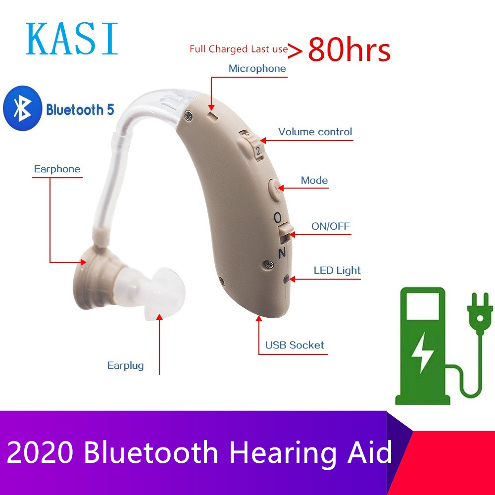 Bluetooth Rechargeable Mini In Ear Hearing Aids Invisible Hearing loss Adjustable Tone Sound Amplifier BTE For Elderly Deaf