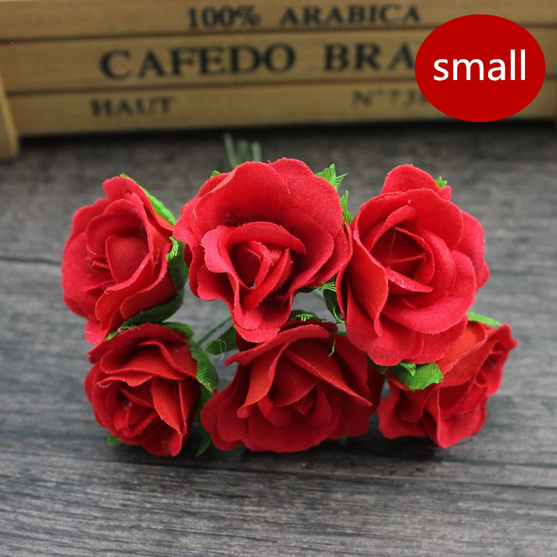 6 pcs 4cm Red Rose Flower Artificial Silk Flower Bouquet for Wedding DIY Scrapbooking Decoration Handmade Flower Garlands
