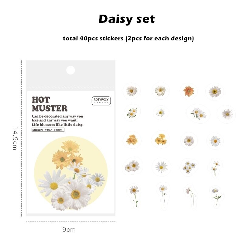 40pcs Muster Stickers Set Tulip Daisy Rose Flower Bear Angel Post Note Sticker DIY Decoration Adhesive Diary A6184: Daisy set