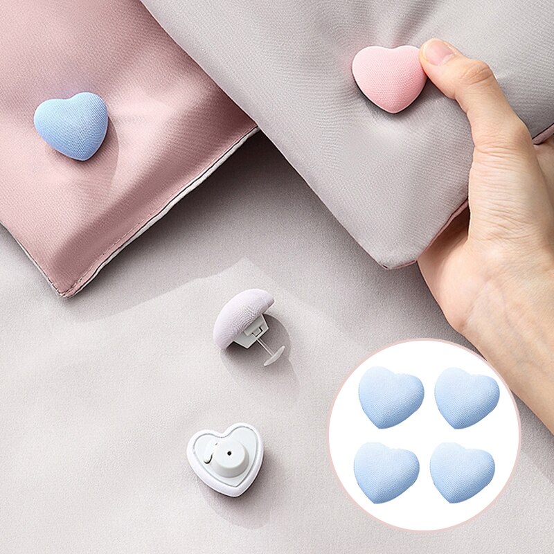 4pcs Nordic Non-slip Bed Sheet Clips Simple Heart Shape Safe One-key Unlock Quilt Blanket Clips Anti-run Quilt Fastener Holder