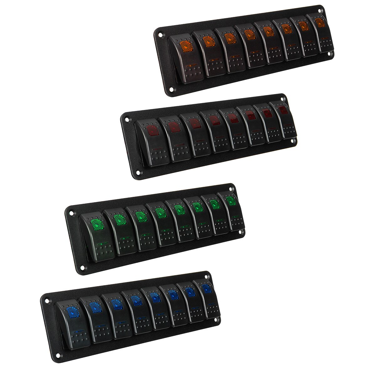Waterproof 8 Gang Rocker Switch Panel Kit 12V 24V Circuit Breaker Green/Blue/Red/Orange LED Marine Boat Rocker Switch Panel