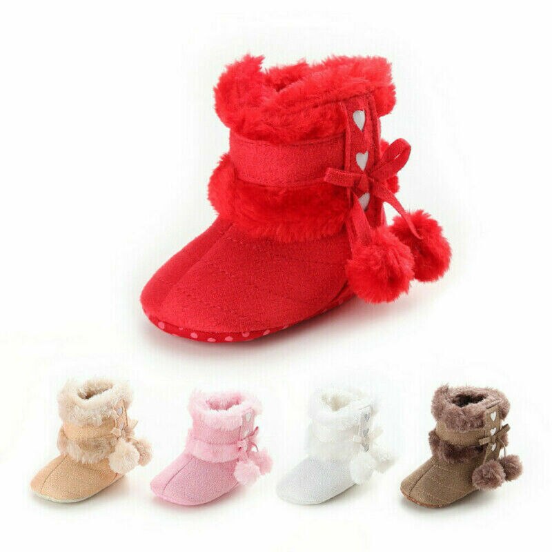 Newborn Baby Girl Toddler Fur Boots Soft Sole Crib Shoes Booties Prewalker Cute Winter Shoes 0-18M