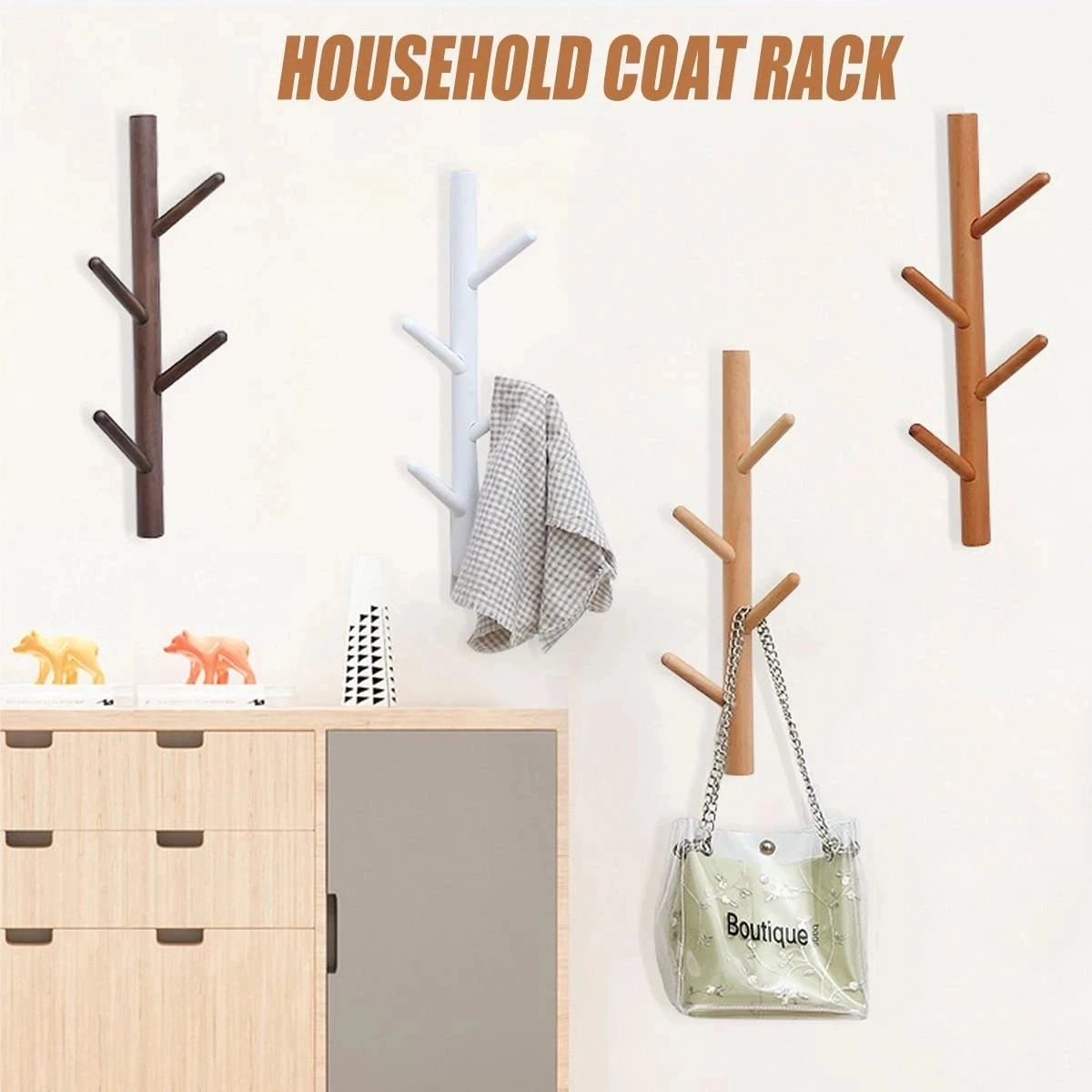 4 Haken Houten Kapstok Verticaal Creatieve Kleding Opberghaak Hangende Hanger Home Decor Hanger Haken Kapstok Rekken