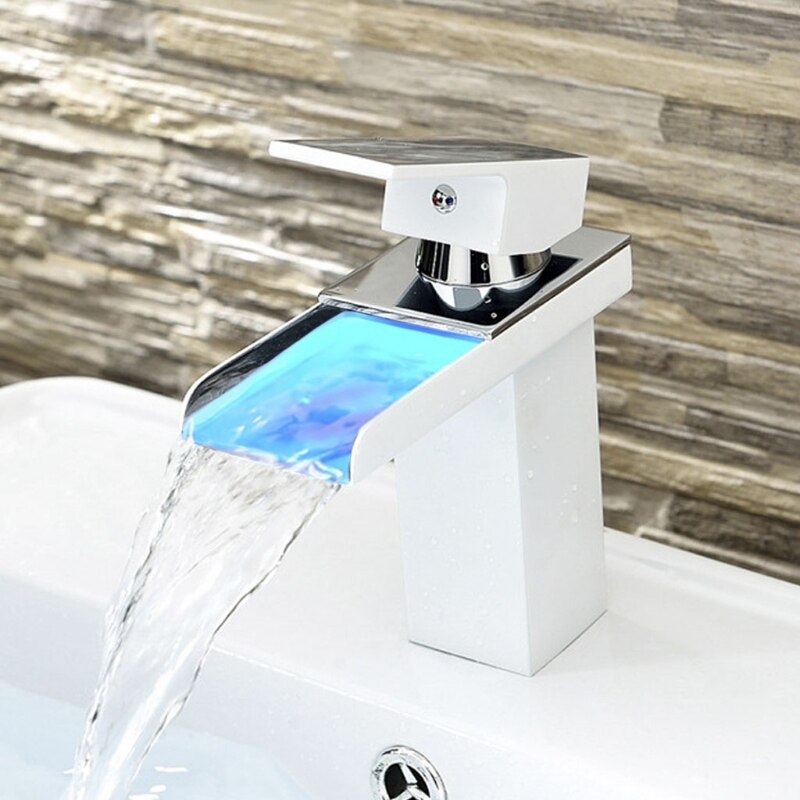 LED Waterfall Kitchen Bathroom Basin Sink Taps Faucet Temperature Color Change: W-A
