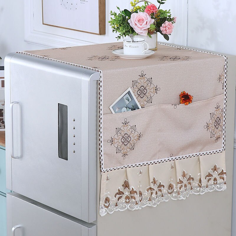 Fyjafon køleskabsdæksel broderi støvtæt betræk blonder dekorativ klud med opbevaringspose 55*135/70*170: Farve 2 70 x 170cm