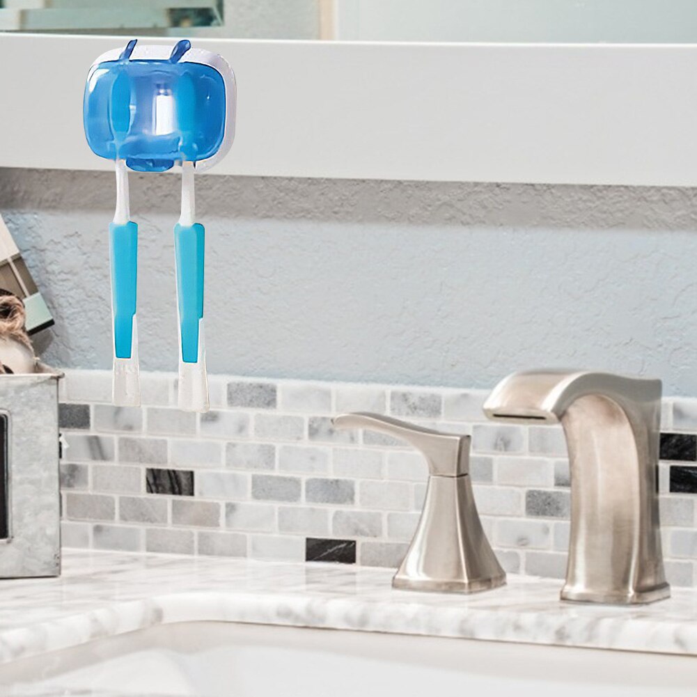 Esterilizador de cepillo de dientes con luz UV para el hogar, soporte de caja de desinfección para montaje en pared de baño, soporte para cepillo de dientes con 2 ranuras