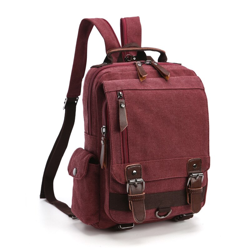 Scione Small Canvas Backpack Men Travel Back Pack Multifunctional Shoulder Bag Women Laptop Rucksack School Bags Female Daypack: Burgundy