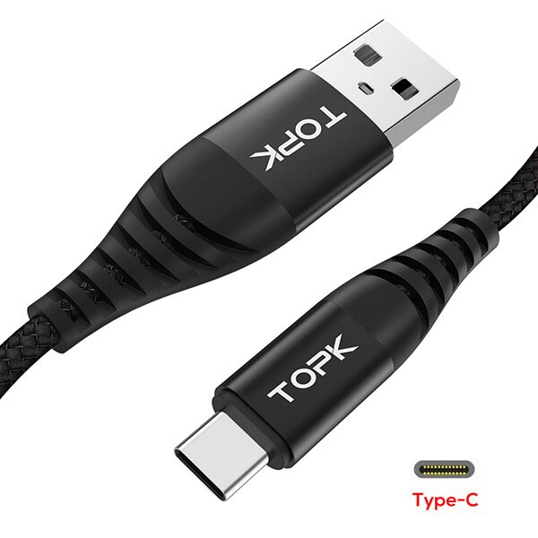 TOPK AN42 3A Charge rapide 3.0 câble USB Type C pour Xiaom Redmi Note 7 câble de Charge rapide type-c pour Samsung S9 S10 Plus USB C: Black / 2m