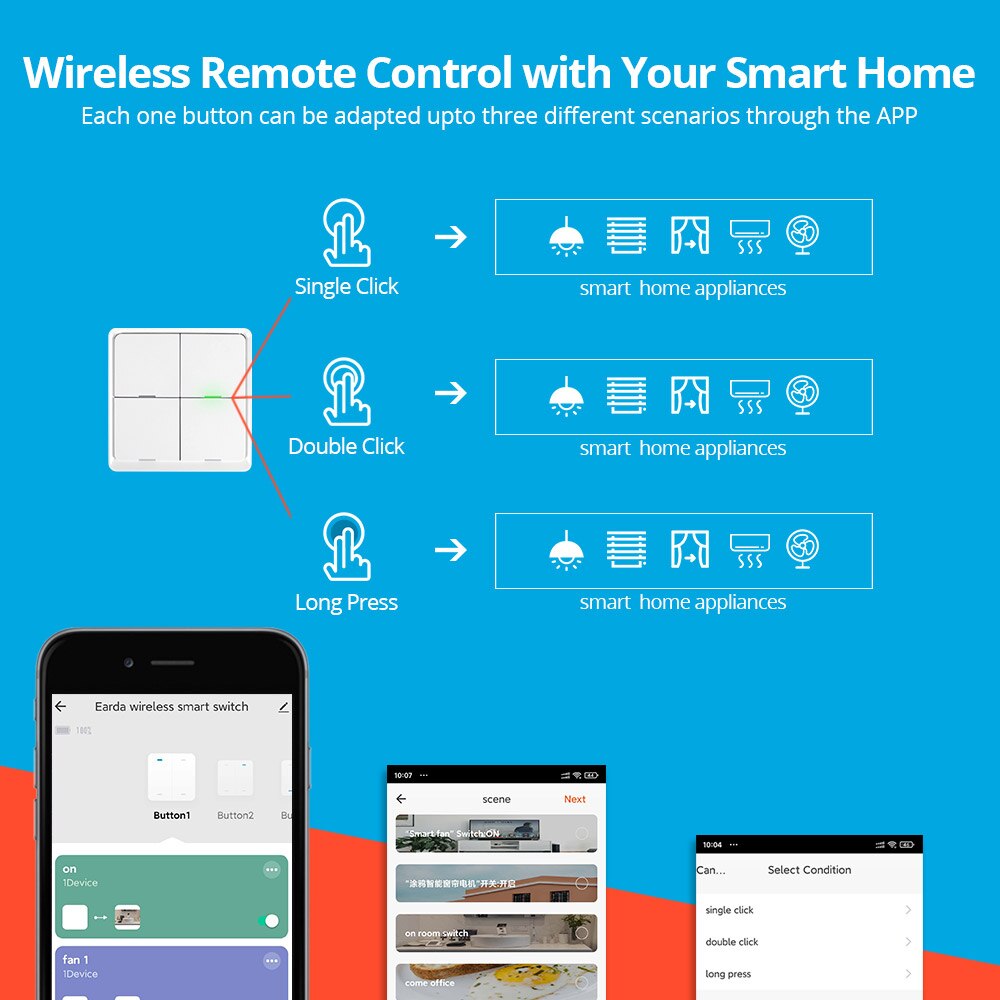 Zemismart 4 Gang Tuya Zigbee 3.0 Wireless Switch Battery Power Sticker Smart Life Scene Control Home Devices SmartThings