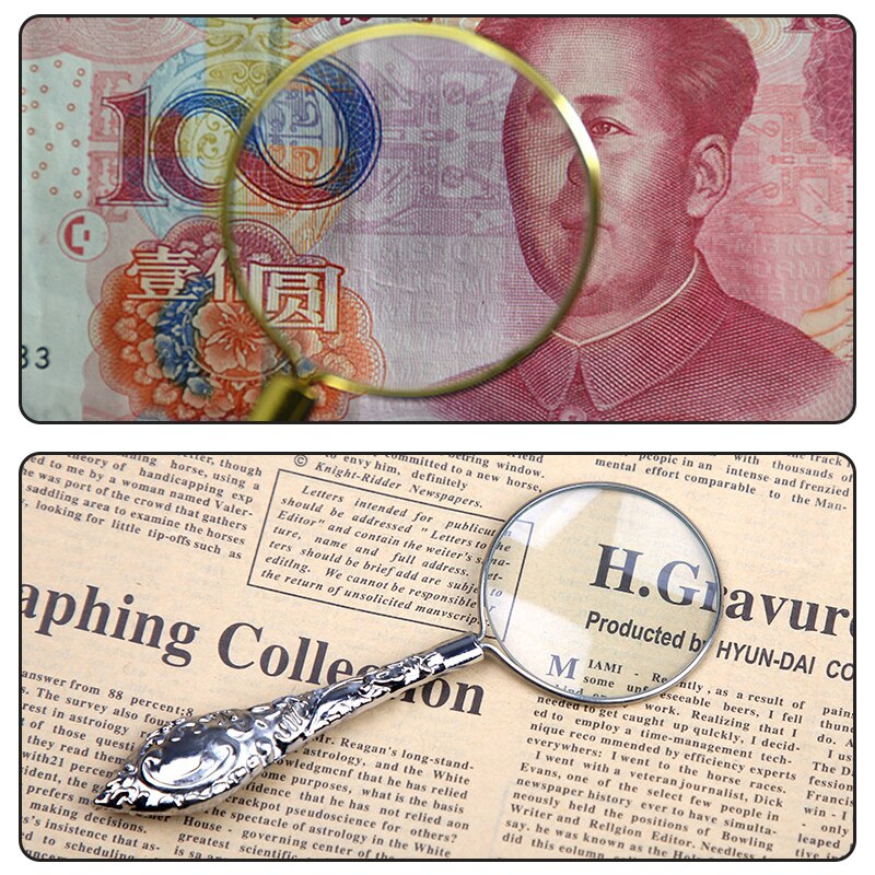 1pc Portable Handle Magnifying Glass Handheld Metal Glass Magnifier Reading Newspaper loupe Retro nostalgia European style
