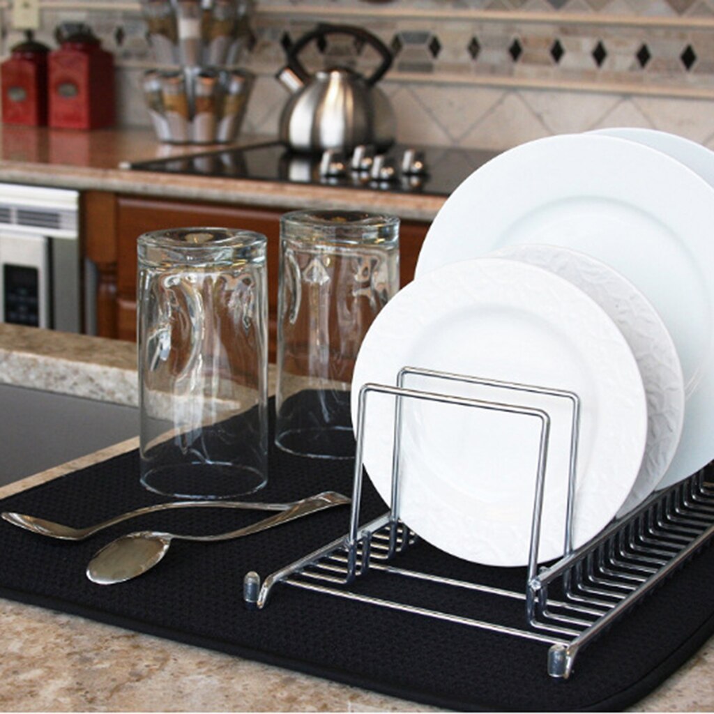 Microfiber Dish Drying Mats For Kitchen Drying Pads For Dishes Thick Absorbent Drainer Mat: Black