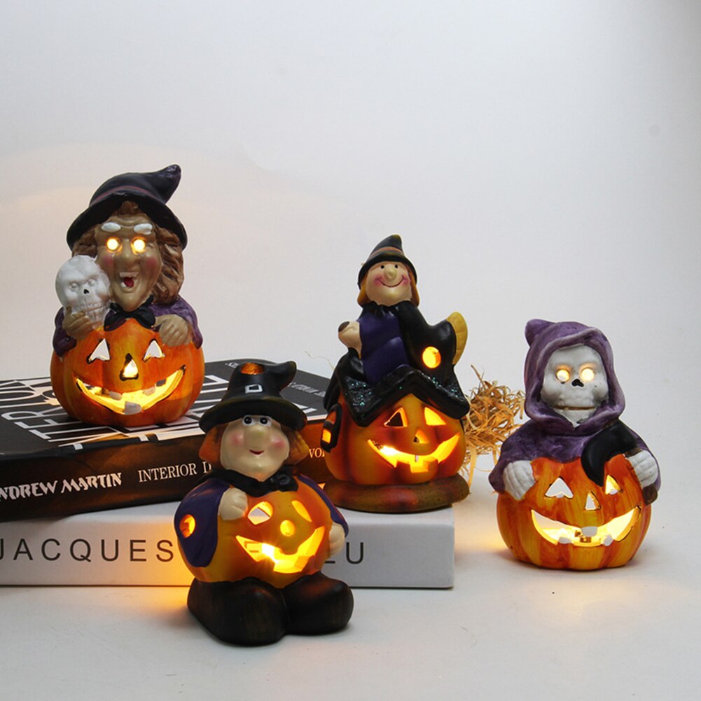 Halloween Witch Pumpkin LED Night Light Decoration Artificial Ceramic Desk Model KTV Home Party Halloween Decor