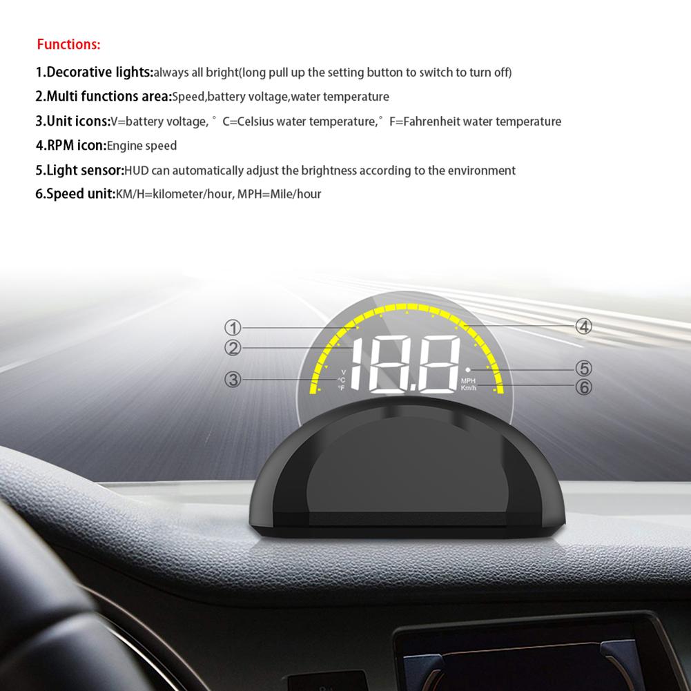 Pantalla HUD para coche, sistema de advertencia de exceso de velocidad OBD, proyector KMH MPH, velocímetro, pantalla de alarma de voltaje electrónico automático