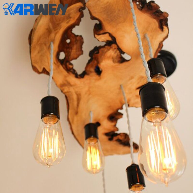 Base de bombilla Edison E27, soporte de lámpara de bronce colgante, enchufe de tornillo de 110V/220V con interruptor/Cadena de cobre + Hierro con agarre de cable de 1,2 M