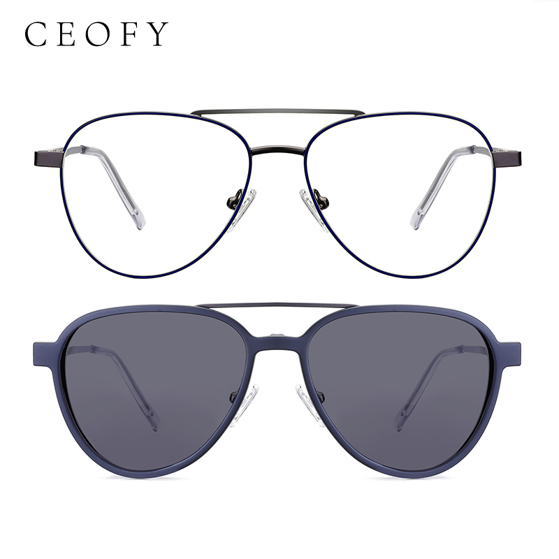 Ceofy, montura de gafas Vintage para hombre, Clip solar polarizado 2 en 1, de , montura de gafas graduadas ópticas para hombre