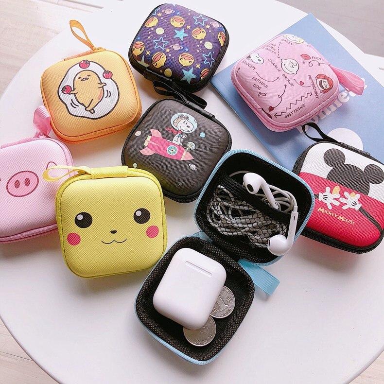 De dibujos animados Mini cremallera duras de funda, soporte Portátil Bolsa auriculares caja auriculares bolsa de almacenamiento de protector de Cable USB organizador