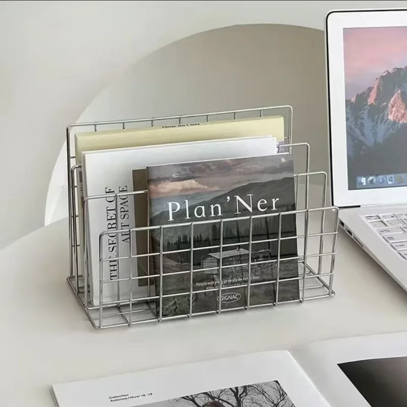 Simple Iron Art Multi-Functional Desk Organizer Rack Bookend Stand Dormitory Storage Shelf Desktop Cosmetic Bag Japanese Style