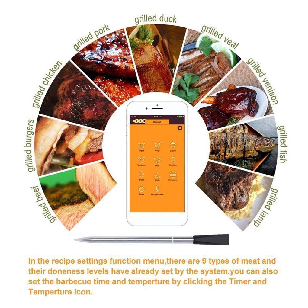 Koken Thermometer Bbq Steak Draadloze Temperatuur Meter Vlees Kip Koken Bluetooth Thermometer Bluetooth Barbecue