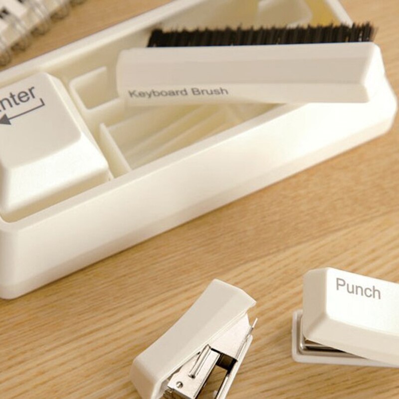 Novelty Keyboard Stationary Set As Office Stationary Supplies , Stapler / Puncher / Keyboard Brush / Clip Adsorption