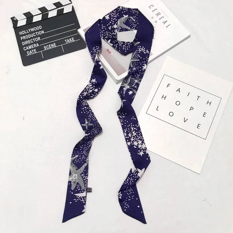 Bufanda de seda larga y estrecha para mujer, banda para la cabeza con estampado de , bolso de corbata pequeño, bufandas delgadas con cinturón de constelación japonesa: Verde