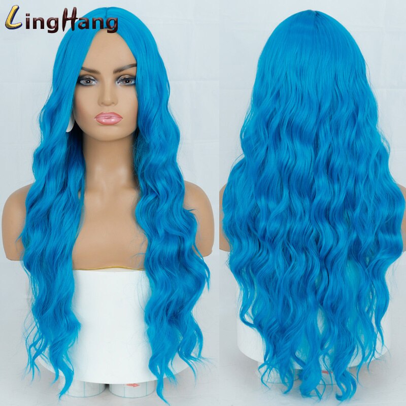 Leng Hangen Lange Water Wave Kapsel Pruiken Paars Blauw Roze Goud Hoge Temperatuur Synthetische Midden Pruik Cosplay Vrouwelijke Pruik: 08c