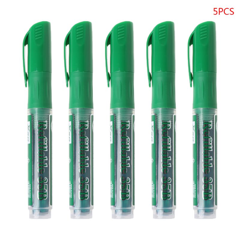 5 Pcs Erasable Whiteboard Marker Pen Dry-Erase Sign Ink Refillable Office School Supplies Student: Green