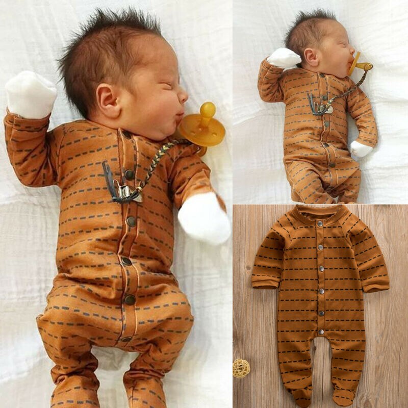 Cute Newborn Baby Girl Boy Long Sleeve Button Romper Bodysuit Jumpsuit Outfits Set Clothes 0-6M