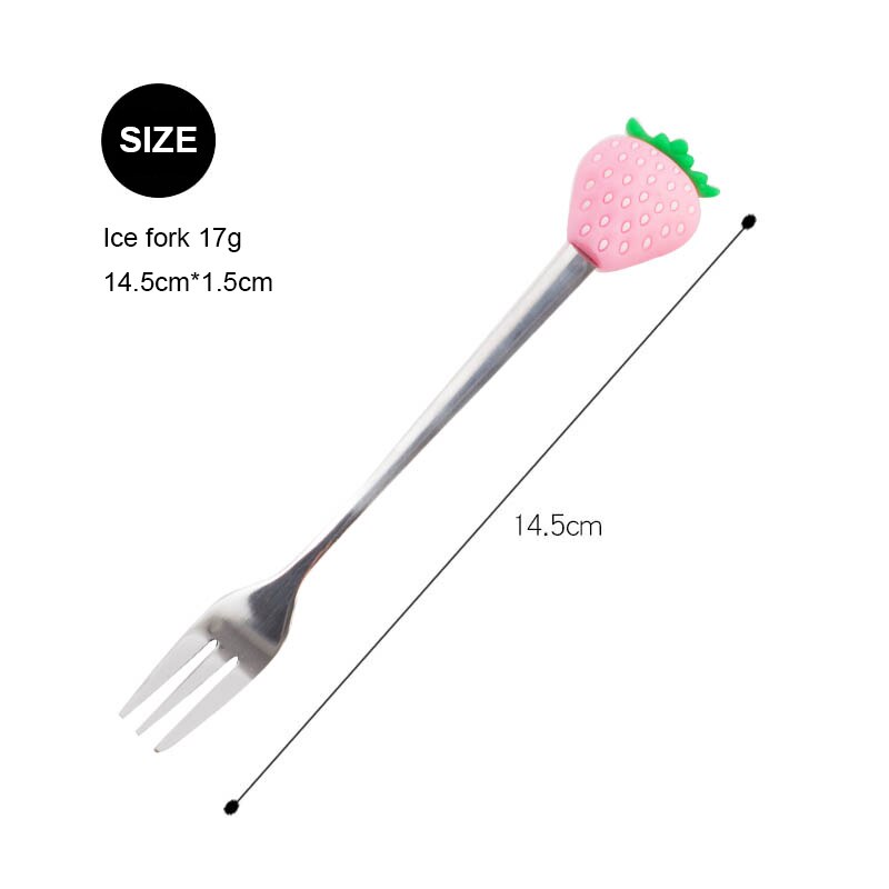 Stainless Steel Fruit Fork Dessert Coffee Spoon Color Fruit Pattern Mixing Scoop Tableware Cutlery Dinnerware Set Kitchen Tool: N