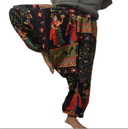 20 print thai hip hop aladdin hmong baggy bomuld hør harem bukser mænd plus size brede ben bukser boho casual bukser cross-bukser: 14
