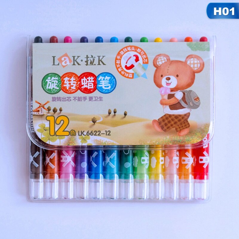8/12/24 Colors Crayons Cartoon Drawing Non-Toxic Oil Pastels Kids Student Pastel Pencils Art Supplies Rotatable: S size 12 colors