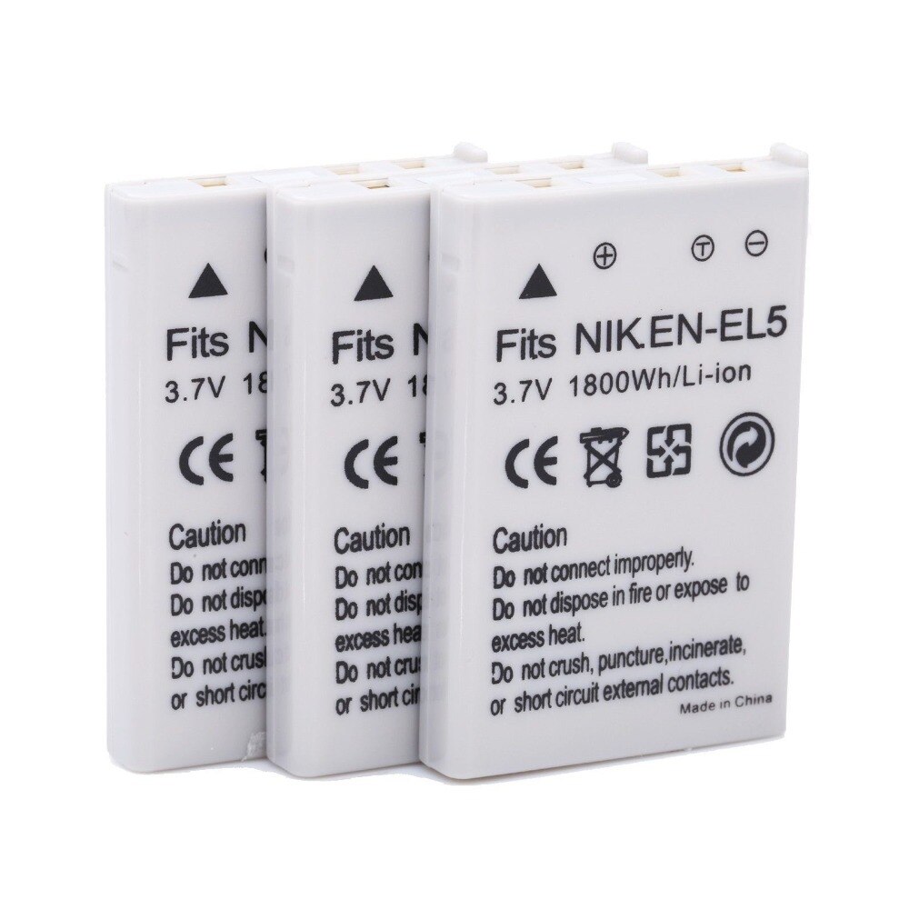 3 stk 1800 mah en -el5 enel 5 en el5 kamera batterier batteri batteri akku til nikon kamera coolpix  p80 p90 p100 p500 p510 p520