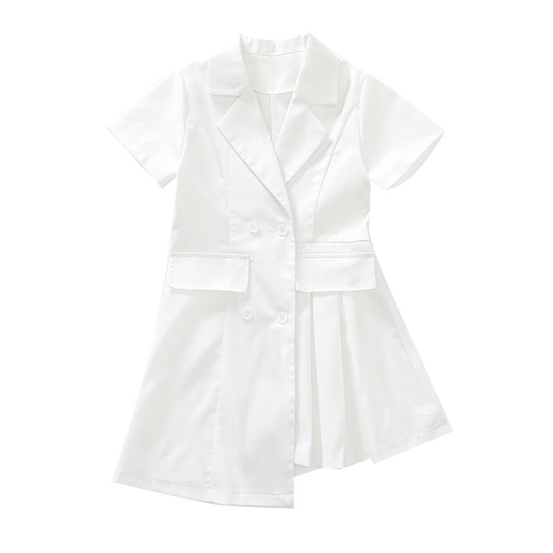 Traje de para niñas, Blazer, vestido asimétrico, abrigo largo, negro y blanco, vestidos para niños de 5 a 14 años, ropa de ,