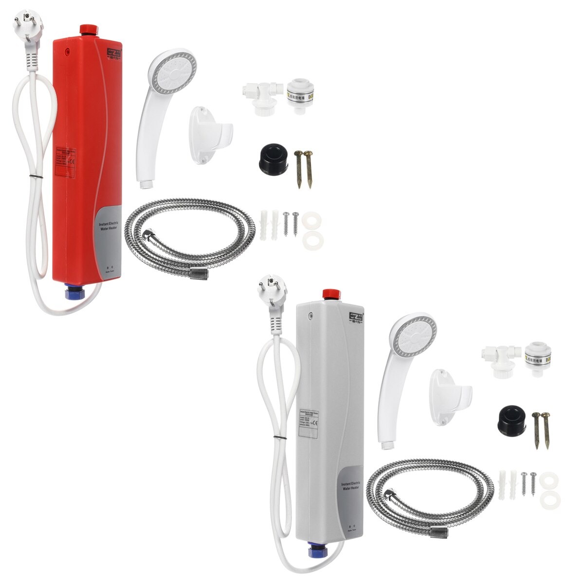 3000W 220V 50Hz Instant Elektrische Tankless Boiler Met Douchekop En Water Pijp Set Keuken badkamer Douche Eu Plug