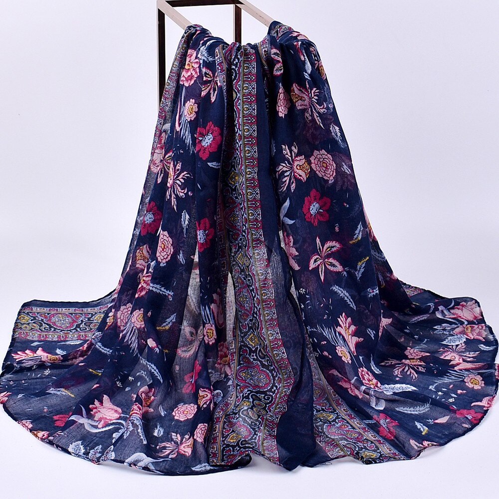 Chiffon sjaal dames lente zomer sjaals dunne bloemensjaals en omslagdoeken foulard print hijab stola's szalik  #t1p: Marine 