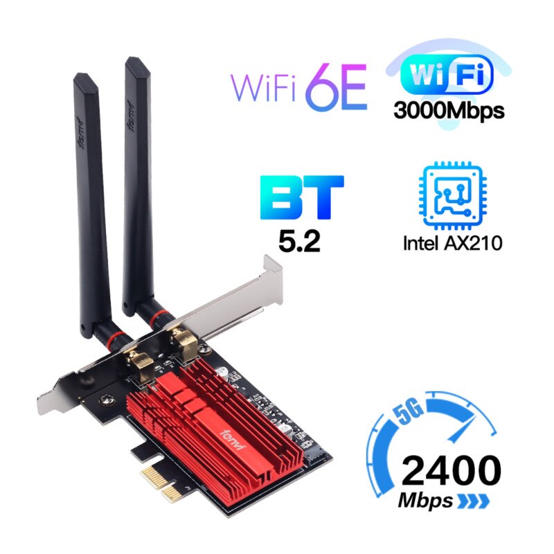 Tri Band 2.4G/5G/6Ghz Wi-Fi 6E Intel AX210 Wireless PCIE Network Card Adapter 802.11AX For Bluetooth 5.2 WiFi Card windows 10 PC: FV-AXE3000